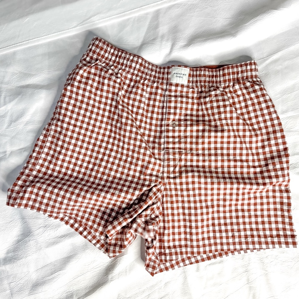 American Eagle Outfitters Gingham Boxer Shorts - Brown & White